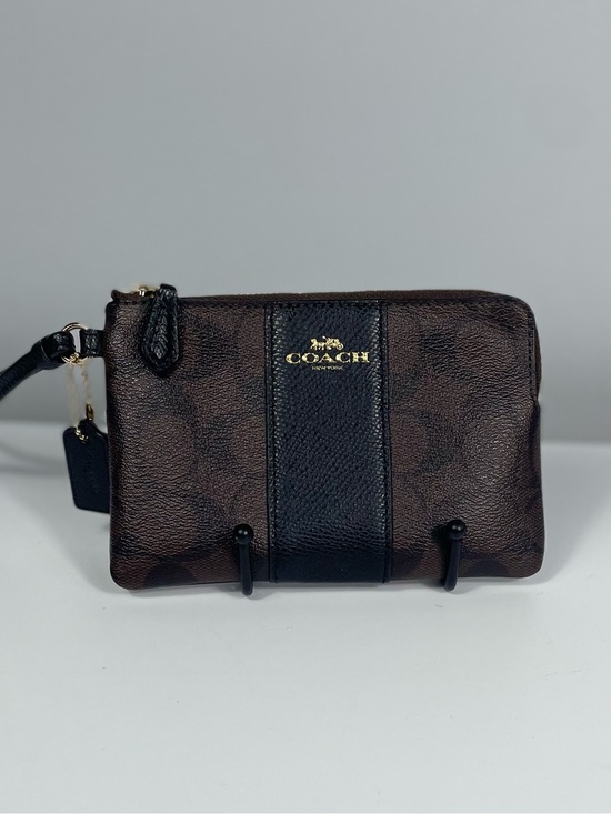 Coach Handbags - Coach Corner Zip Wristlet Signature PVC Leather Brown Black